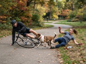 Hund bringt Fahrradfahrer Jogger zu Fall