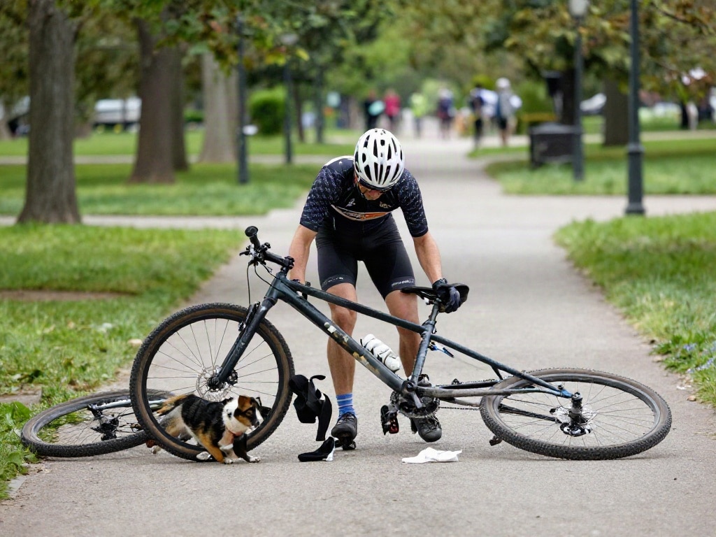 Hund bringt Fahrradfahrer Jogger zu Fall
